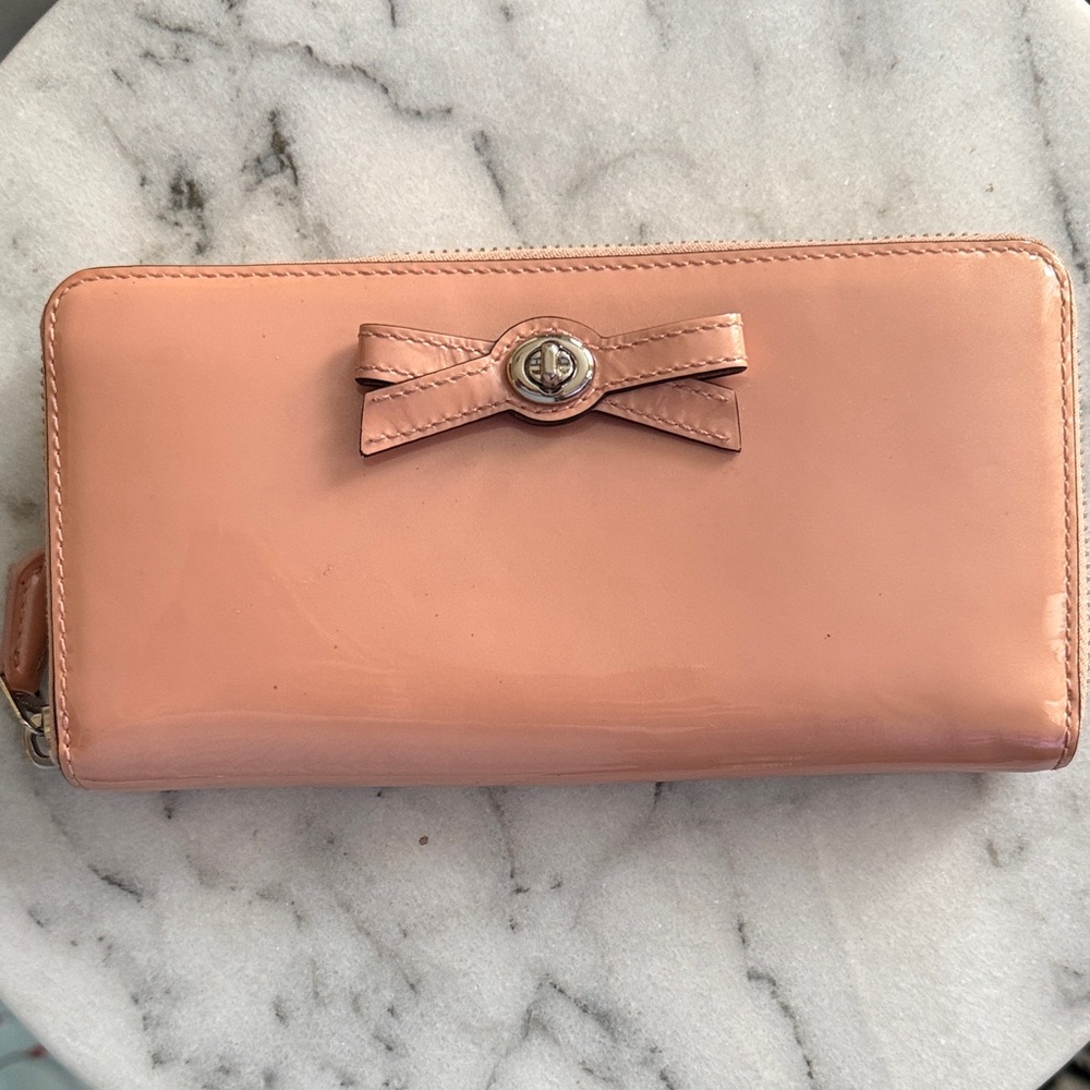 Coach Pink Patent Leather Zip Around, Long Wallet